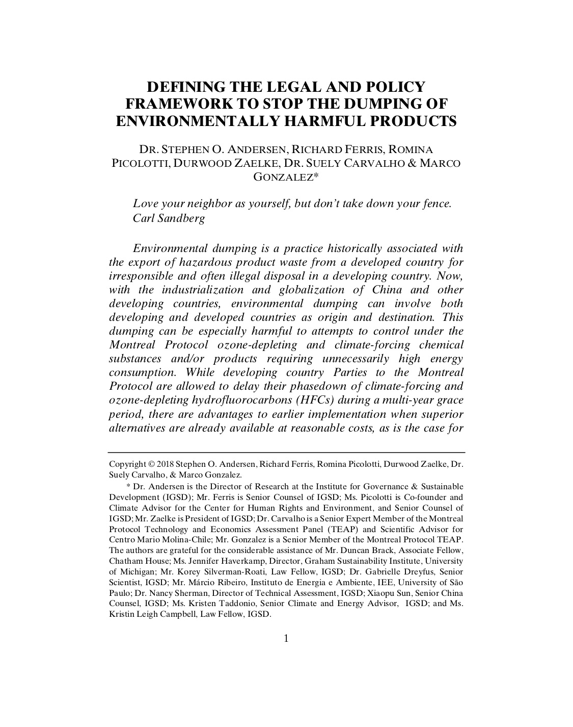 Defining the Legal and Policy Framework to Stop the Dumping of En