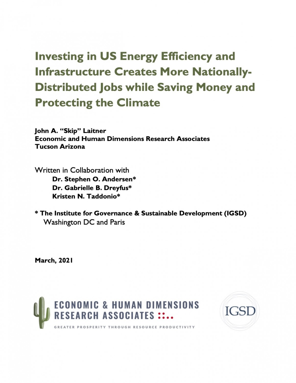 Investing in US Energy Efficiency and Infrastructure Creates More Nationally-Distributed Jobs while Saving Money and Protecting the Climate